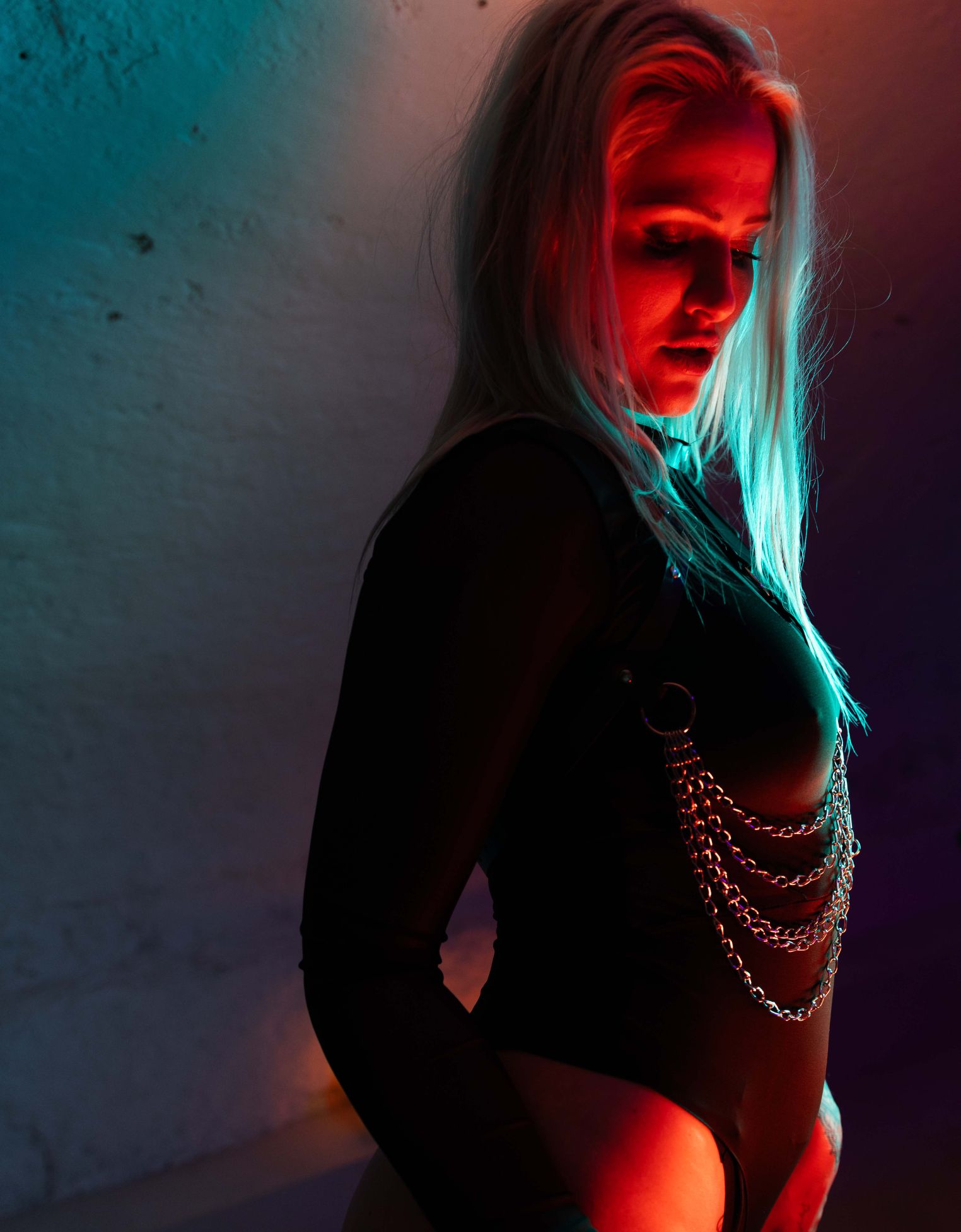 Leather silver chain crew neck harnas - Image 3