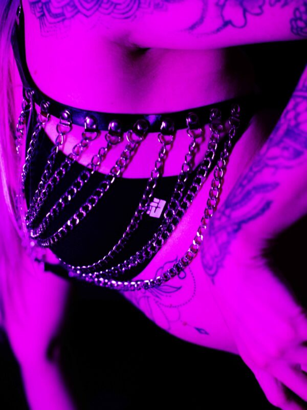 Leather silver chain harnas set