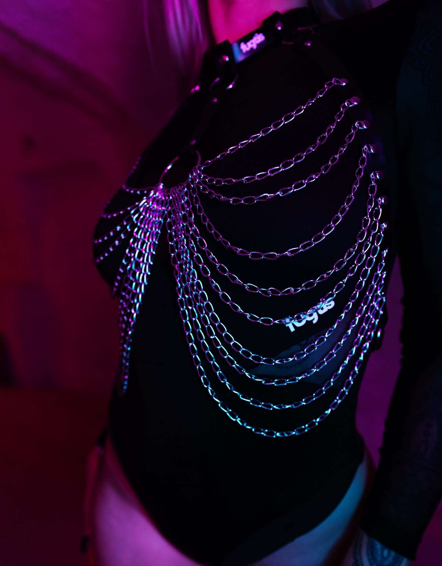 leather zilver chain harnas bra