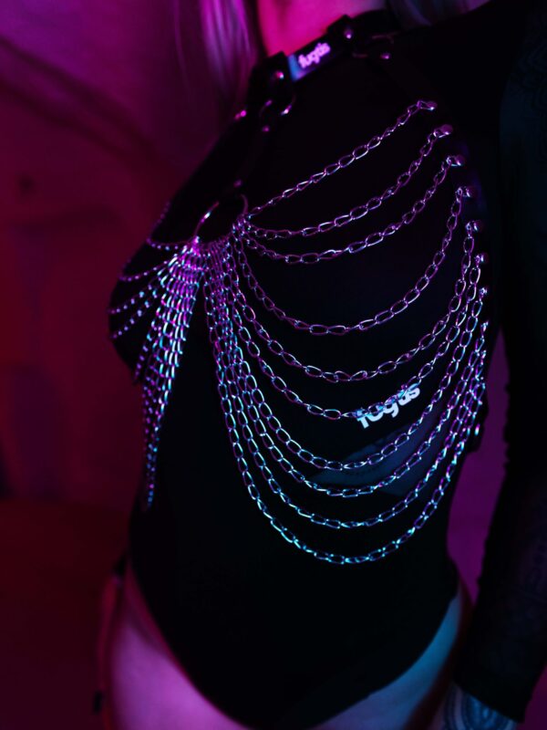 Leather silver chain harnas bra